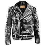 Men Studwork Patch Leather Outfit, Gothic Fashion Patchwork Jacket, Conical Studded Exploited, Personalized Jacket, Biker Leather Men Wear,